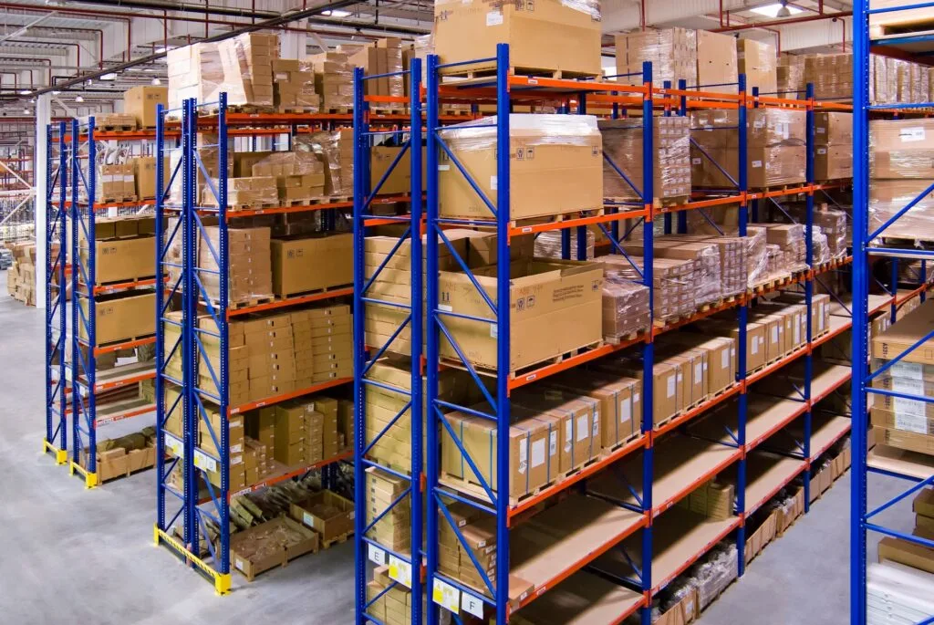 Push-back pallet racking system designed for high storage density with quick access