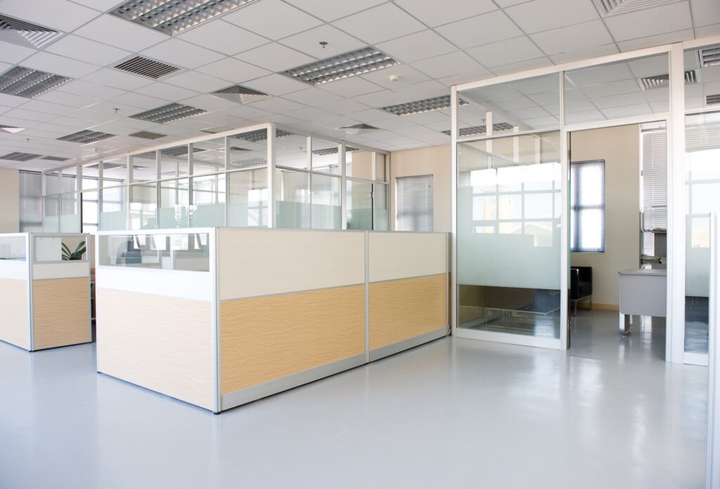 Acoustic glass partitions used in private office spaces