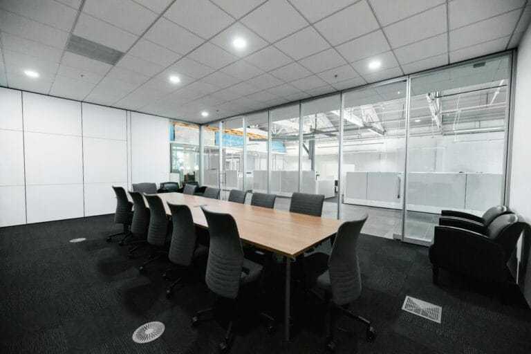 Collaborative office space with movable partition walls